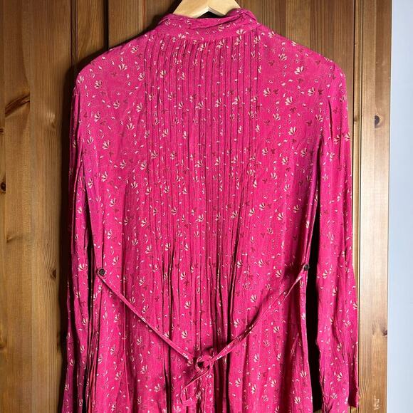 April Cornell Pintuck‎ Button Front Midi Dress Women’s Medium Pink Pintuck - Picture 9 of 11